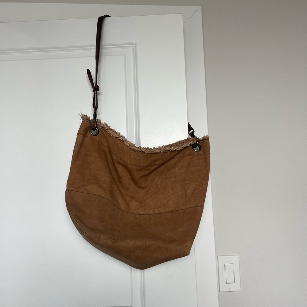 Free people brown hobo frayed shoulder travel bag